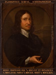 Portret van Florentius Schuyl, hoogleraar Geneeskunde te Leiden, prefect van de Hortus by Hieronymus van der Mij