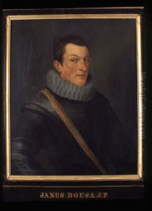 Portret van Janus (II) Dousa, bibliothecaris van de Universiteit Leiden 1593-1596.