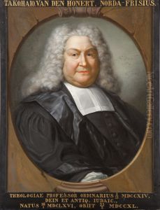Portret van Taco Hajo van den Honert, hoogleraar Godgeleerdheid te Leiden by Hieronymus van der Mij
