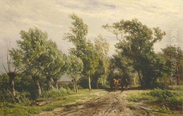 Landschap met paard en wagen. - view 1