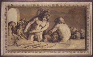 Hercules haalt Cerberus uit de onderwereld by Jacob van Campen