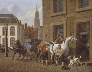 Stadsgezicht met smidse en Onze Lieve Vrouwetoren, Amersfoort