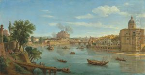 Zicht op de Tiber in Rome met de Engelenburcht
