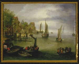 Vlaanderse veer op de Schelde, tegenover Antwerpen by Jan Brughel