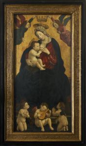 Maria lactans met musicerende engelen by Giovanni Martino Spanzotti