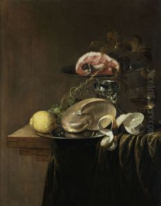 Large magnificent still life with nautilus, lemons and ham inside a tazza Large magnificent still life with nautilus, lemons and ham inside a tazza