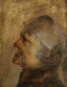 Portrait of an old woman with a light head shawl by Jan van de Venne