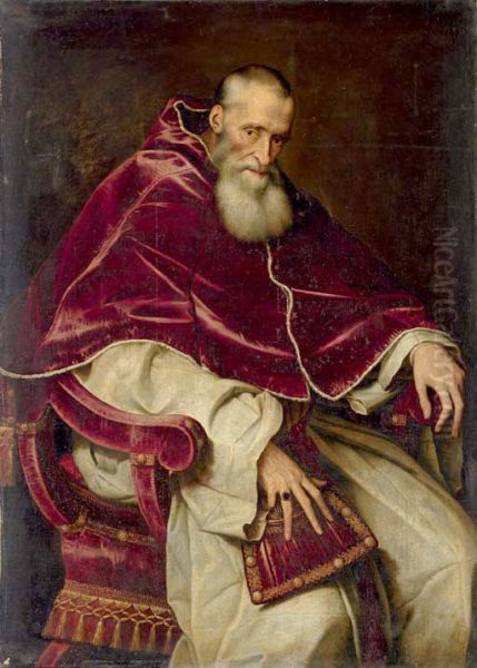 Portrait of Alessandro Farnese, Pope Paul III, seated three-quarter-length, in papal robes - view 1