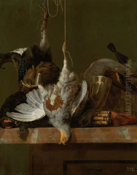 A Still Life with Dead Partridge, Pheasant, and Hunting Gear - view 1