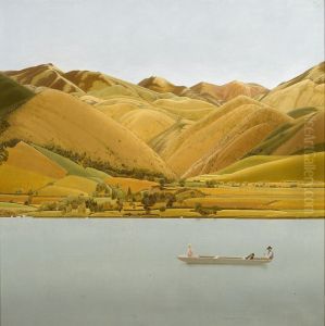 Boat with Three People on a Lake by Winifred Knights