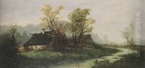 Landscape with huts.