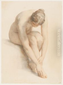 Female nude, seated, bending forward by William Mulready