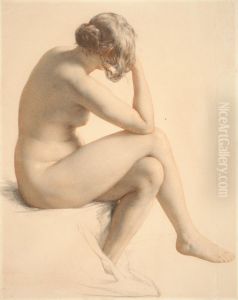 Female nude seen in three-quarters from behind by William Mulready