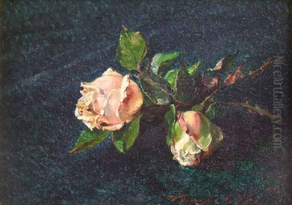Still Life Of Two Pink And White Roses - view 1