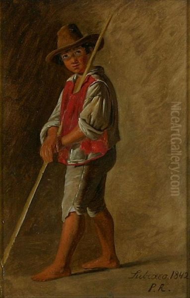 A young shepherd with staff and hat. - view 1