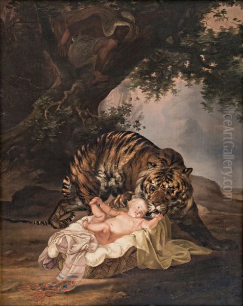A tiger finds a baby in a wicker basket - view 1