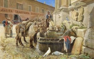 Ved en fontana udenfor Rom pa Via Flaminia Ved en fontana udenfor Rom pa Via Flaminia