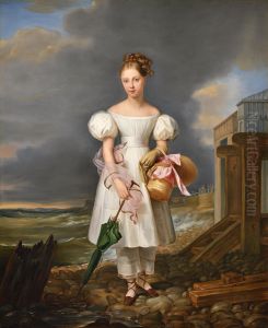 Portrait of the Young Princess Louise d'Artois, Daughter of the Duchess of Berry, future Duchess of Parma (1819-1864) on the Beach at Dieppe