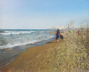 A woman walking on the beach