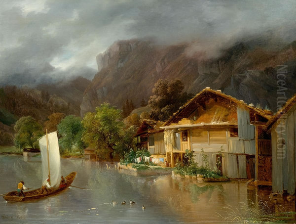 Haus am Brienzersee mit Schiff und Enten - view 1