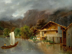 Haus am Brienzersee mit Schiff und Enten Haus am Brienzersee mit Schiff und Enten