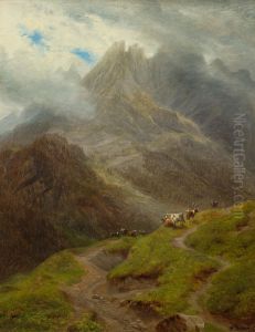 Weidende Kuhe auf der Schwarzwaldalp bei Roslaui mit Engelhorner im Hintergrund by Francois Diday
