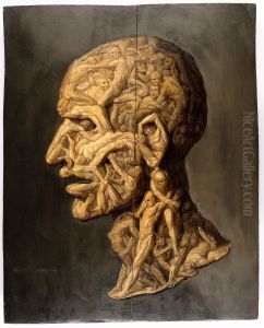 Head of a man, composed of nude figures. by Filippo Balbi