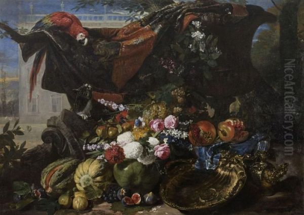Nature morte, combat entre un chat et un perroquet - view 1