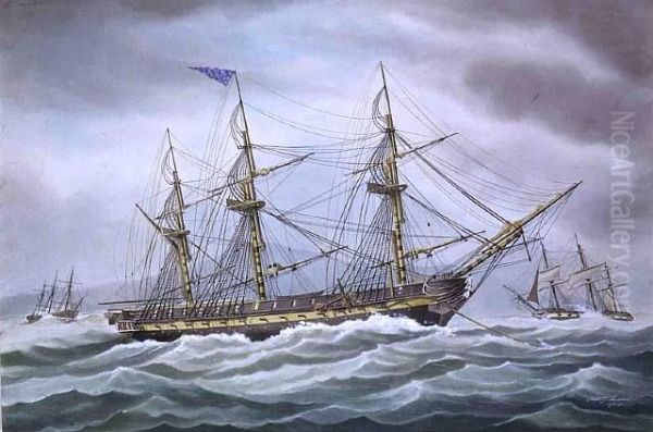 U.S.S.Presidentat anchor in heavy swell. - view 1