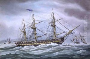 U.S.S.Presidentat anchor in heavy swell. by Edward John Russell