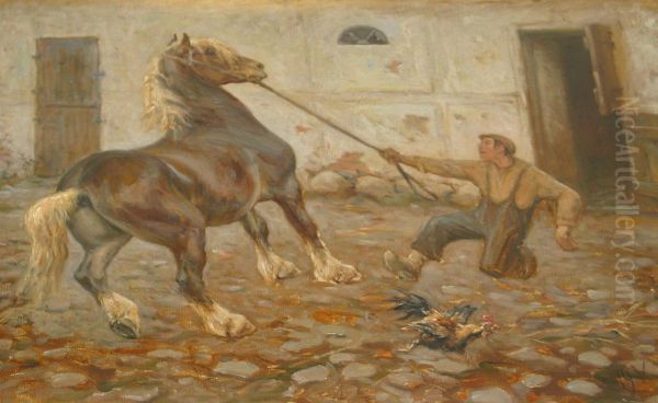 A horse startled by a rooster. - view 1