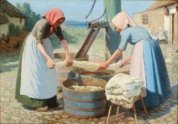 A couple of women doing laundry - view 1