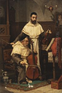 Monks playing music by Valdemar Sichelkow