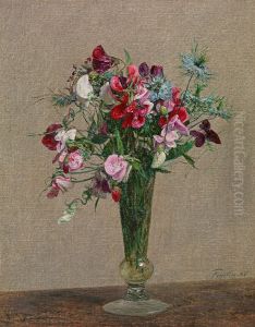 Fleurs, pois de senteurs et nigelles dans un petit vase by Henri Fantin-Latour