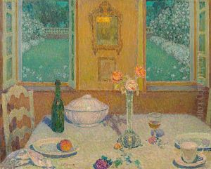 La table sur le jardin fleuri au crepuscule, Gerberoy by Henri Le Sidaner
