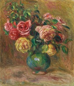 Roses in a gern vase by Pierre Auguste Renoir