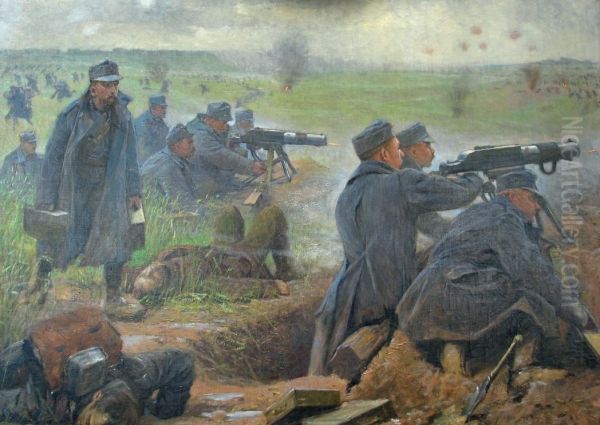 Abwehrkampf einer MG-Abteilung. Maschinengewehrabteilung II des Infanterieregiments Nr. 4 "Hoch- und Deutschmeister" auf der Hohe Gora Sokal am Bug, 20. Juli 1915 - view 1
