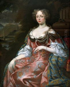 Lady in Brocade Robes before a Park with a Monument