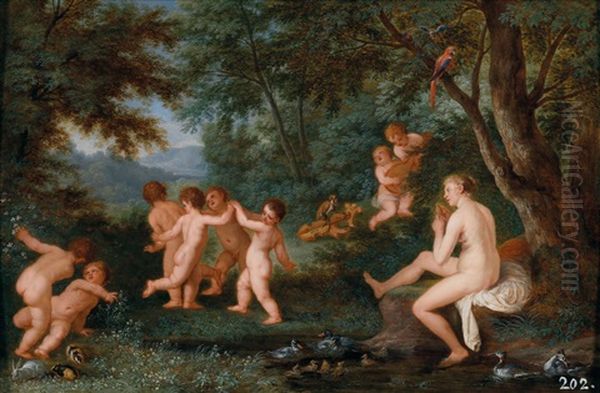 Wooded landscape with the toilet of Venus and frolicking putti - view 1