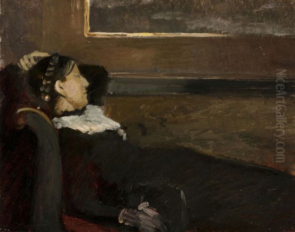 Anna Ancher resting in Brondum's dining room. - view 1