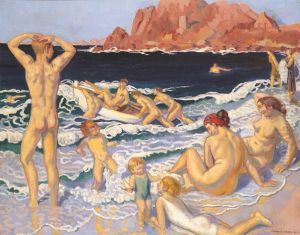 Plage au canot et a l'homme nu by Maurice Denis