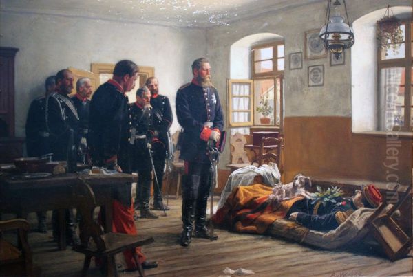 Crown Prince Friedrich Wilhelm on the body of General Abel Douay, Weissenburg on the 4th August 1870 - view 1