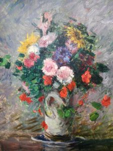 Strauss Margeriten, Kapuzinerkresse und Sonnenblumen in einer Vase by Gustave Caillebotte