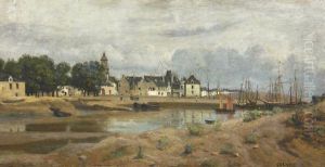 Un port de mer en Bretagne by Jean-Baptiste Camille Corot