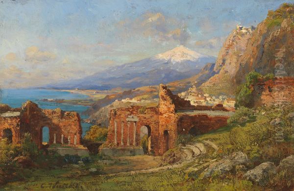 View from the ancient theater in Taormina to Mount Etna - view 1