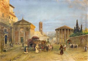 Roman Vedute with Piazza della Bocca della Verita by Carl Wuttke