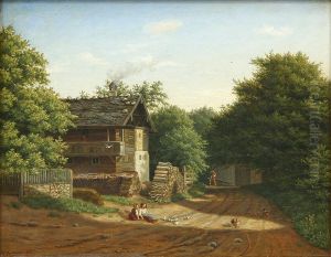 Landscape from southern Germany with a house and some children. by Wilhelm Xylander