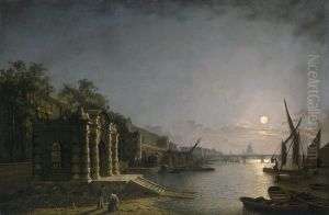 York Water Gate and the Adelphi from the River by Moonlight by Henry Pether