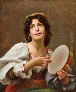 Young gipsy woman playing tambourine by Giovanni Rota