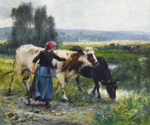 Jeune paysanne avec deux vaches by Julien Dupre